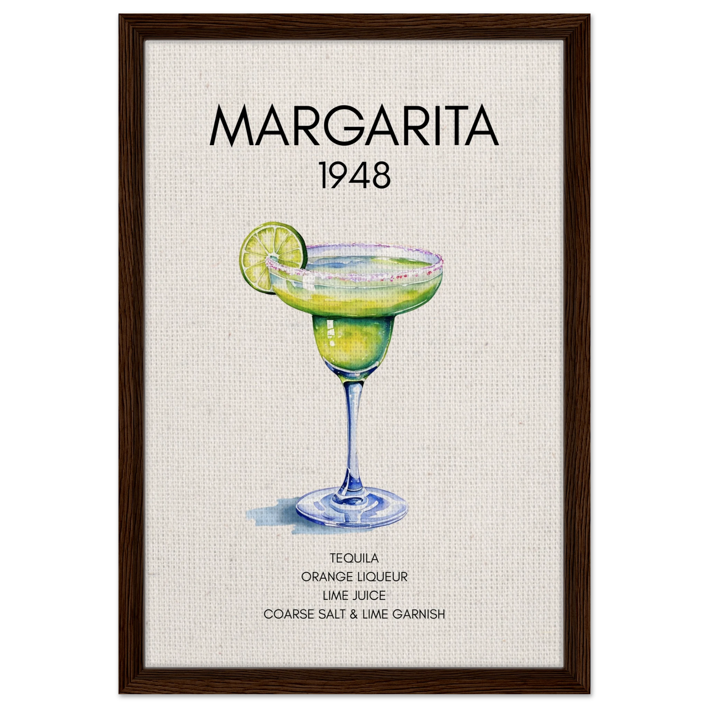 Margarita Cocktail Bar Poster Print Dark Brown Wood Frame 40x60 cm 16x24″ Framed Canvas
