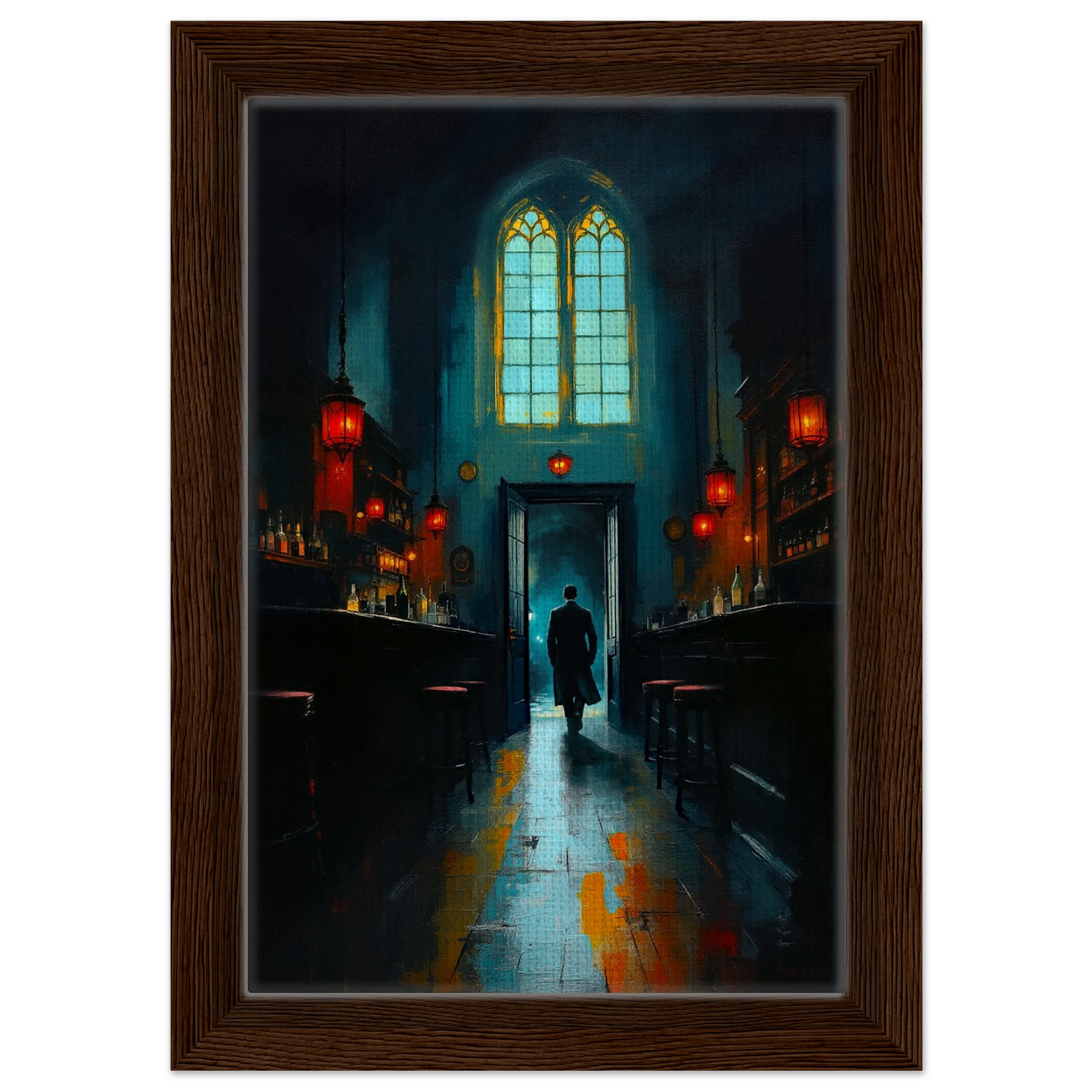 Speakeasy Bootleg Bar Prohibition Art Print Dark Brown Wood Frame 20x30 cm 8x12″ Framed Canvas