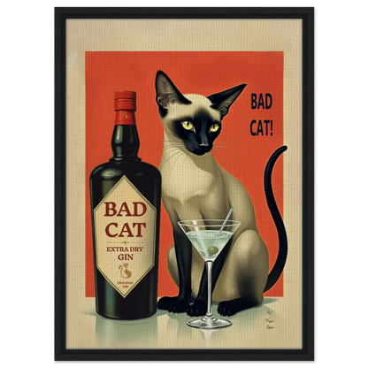 Siamese Cat Gin Martini Cocktail Art Print 50x70 cm 20x28″ Framed Canvas Black Wood Frame