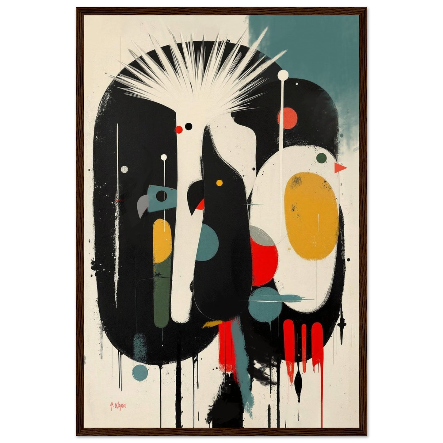 Modern Cockatoo Bird Art Poster Print - Framed Tropical Mid- Century Wall Decor Dark Brown Wood Frame 40x60 cm 16x24″ Museum-Quality Matte Framed Poster