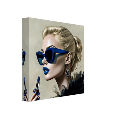 Retro Fashion Model Blue Lipstick Art Print 20x20 cm 8x8″ Gallery Wrapped Canvas