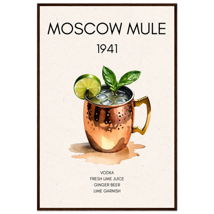 Moscow Mule Cocktail Bar Poster Print Dark Brown Wood Frame 60x90 cm 24x36″ Classic Matte Paper Wooden Framed Poster