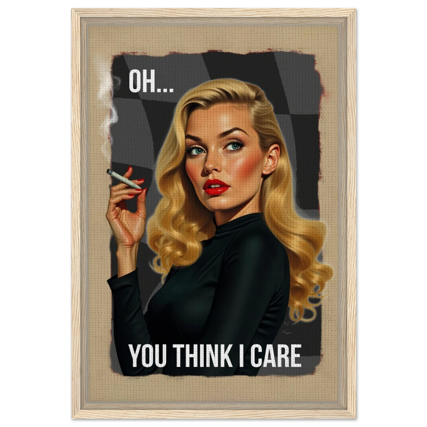 Retro Blonde Bombshell Funny Quote Art Print Light Wood Frame 40x60 cm 16x24″ Framed Canvas