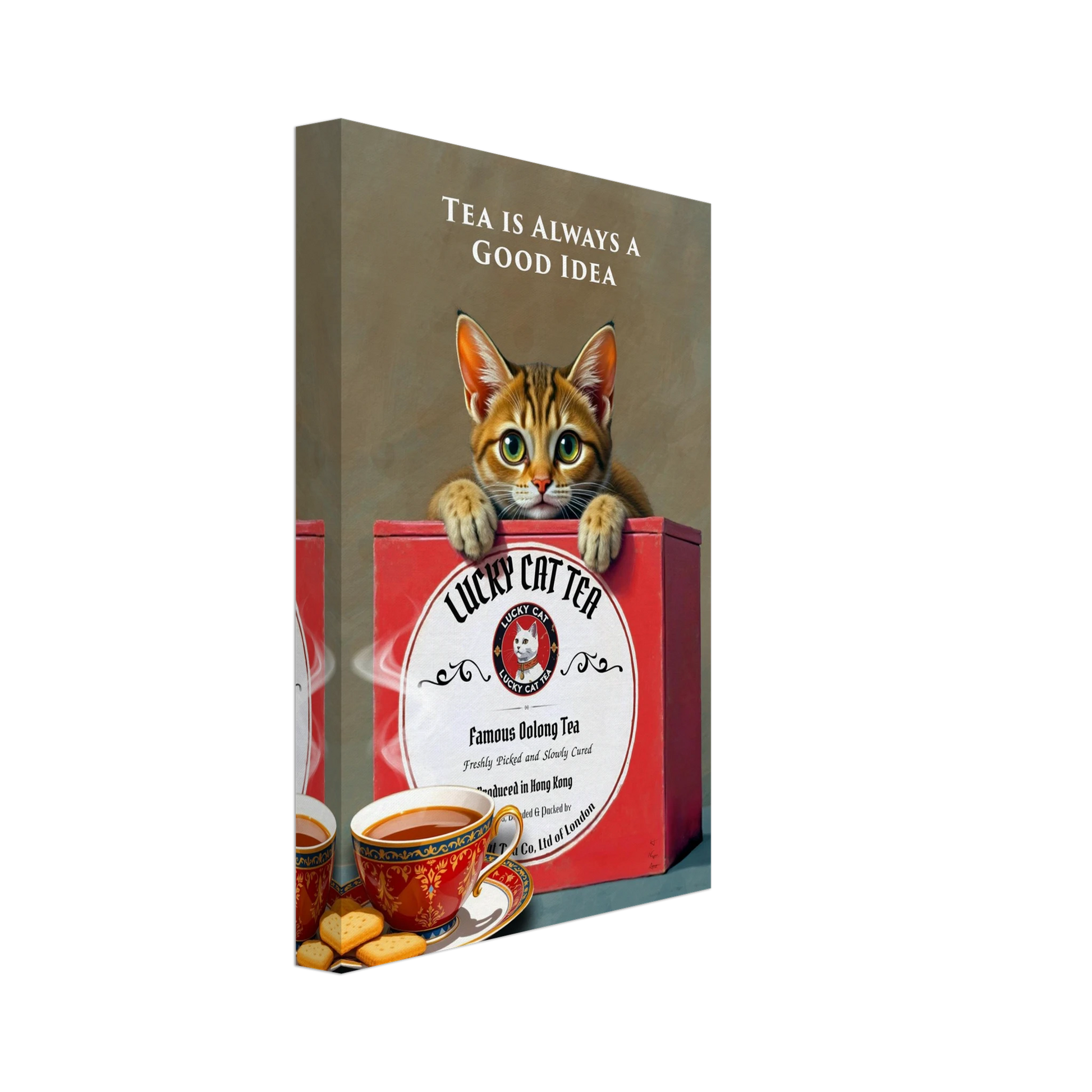 Tabby Lucky Cat Tea Vintage Kitchen Art Print No Frame 20x30 cm 8x12″ Gallery Wrapped Canvas