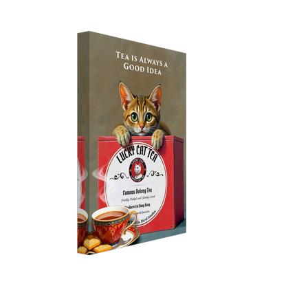 Tabby Lucky Cat Tea Vintage Kitchen Art Print No Frame 20x30 cm 8x12″ Gallery Wrapped Canvas