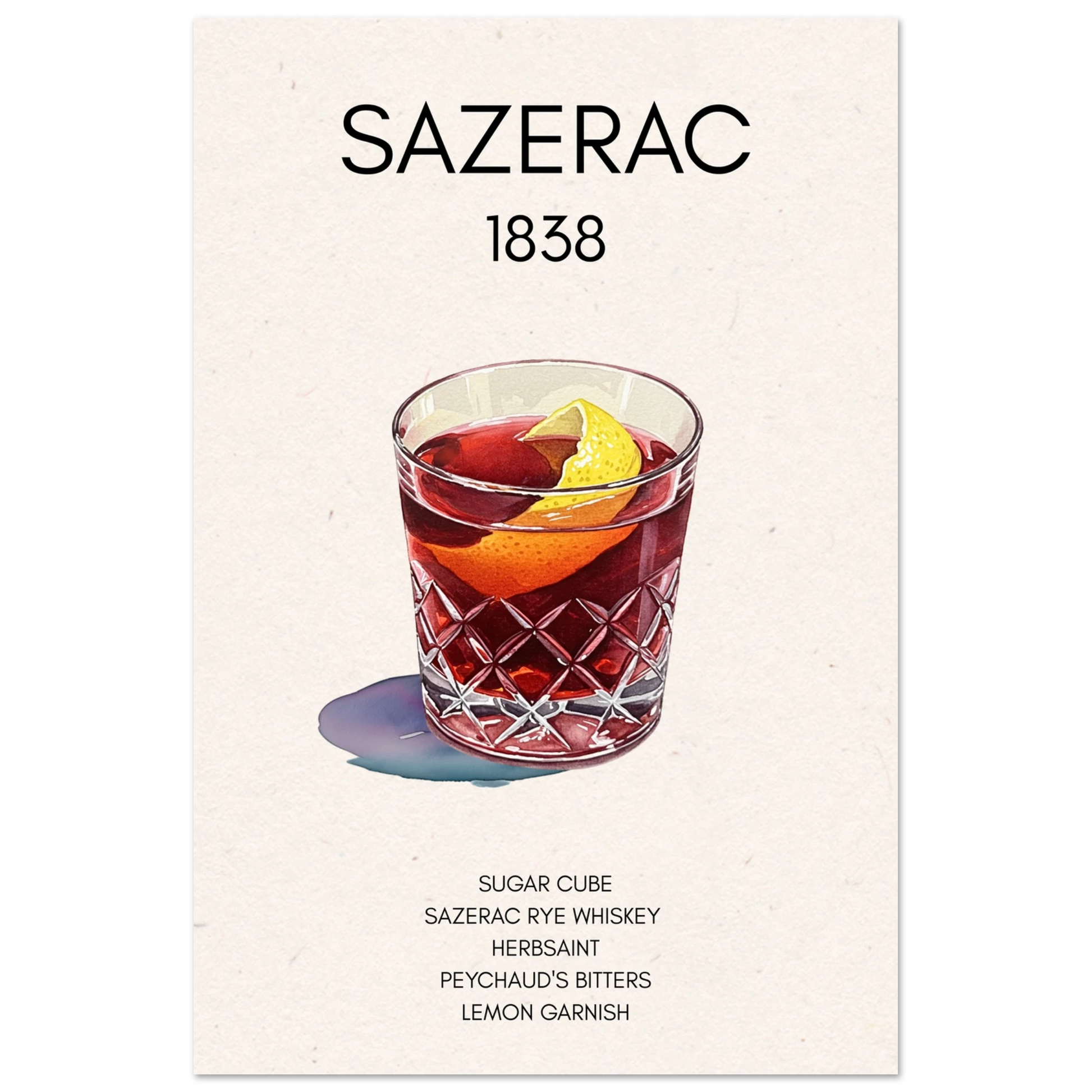 Sazerac Cocktail Bar Art Print No Frame 40x60 cm 16x24″ Classic Matte Paper Poster