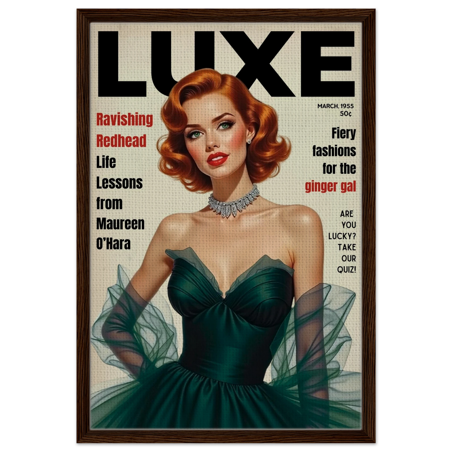 Maureen O'Hara Vintage Fashion Art Poster Print Dark Brown Wood Frame 50x75 cm 20x30″ Framed Canvas