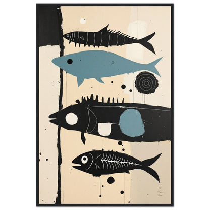 Mid-Century Modern Fish Art Poster Print – Framed Abstract Neutral Wall Decor