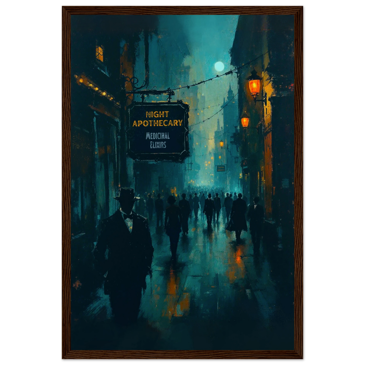Prohibition Speakeasy Moody Nightlife Art Print 30x45 cm 12x18″ Museum-Quality Matte Paper Wooden Framed Poster Dark Brown Wood Frame