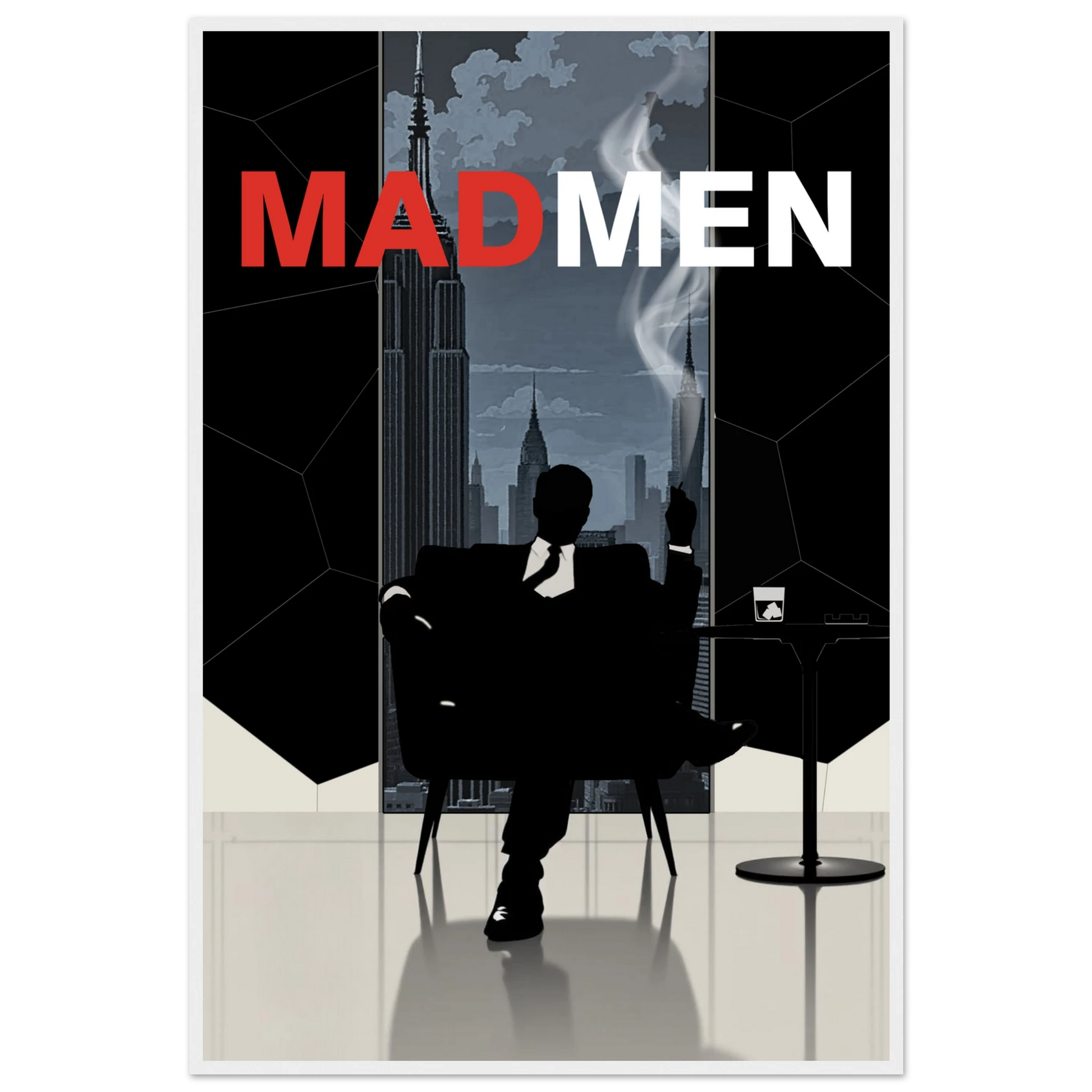 Mad Men Don Draper Retro Art Print White Wood Frame 60x90 cm 24x36″ Premium Matte Framed Poster