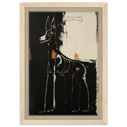 X-ray Skeleton Dog Abstract Art Poster Print 20x30 cm 8x12″ Framed Canvas Light Wood Frame