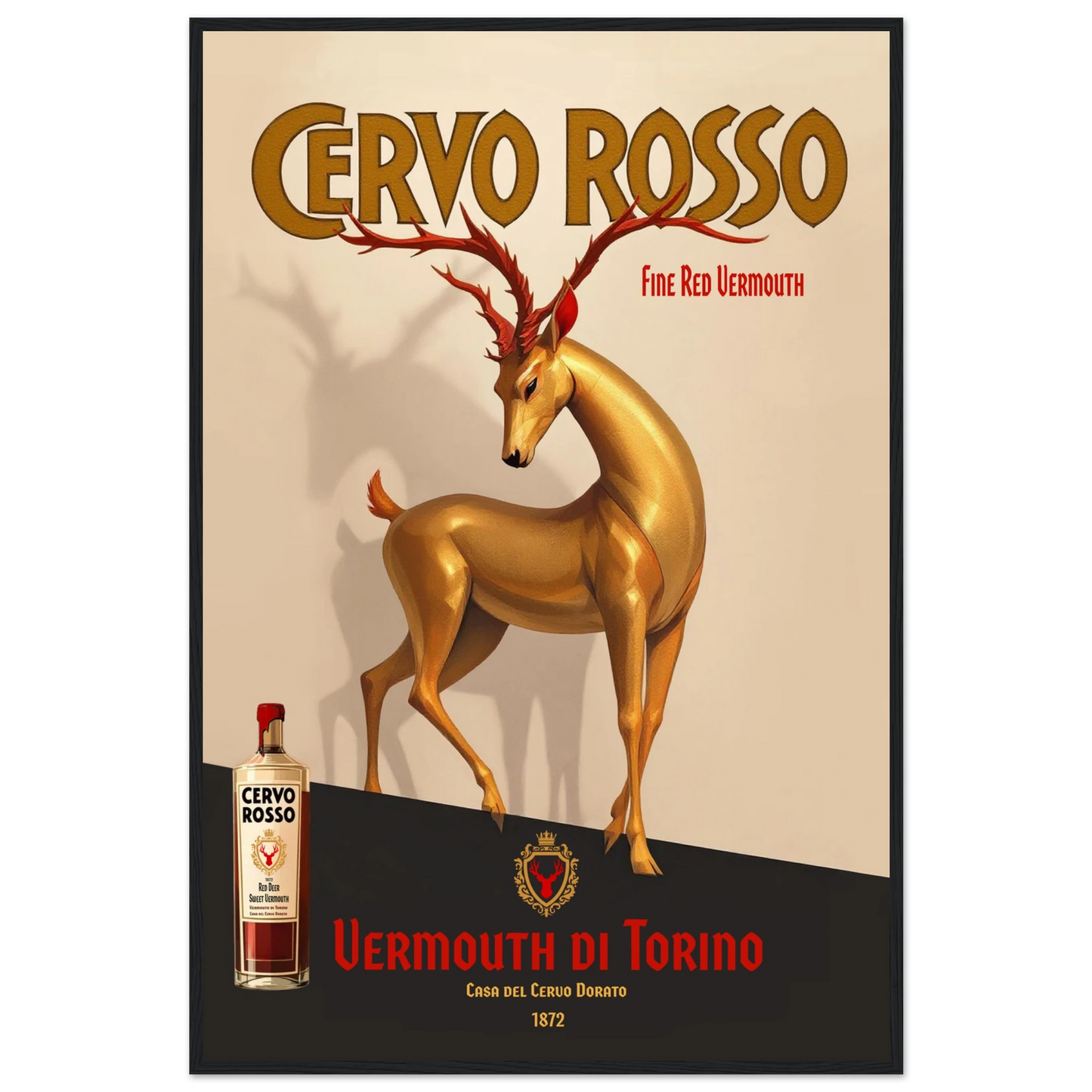 Art Deco Golden Deer Cocktail Bar Poster Print 60x90 cm 24x36″ Classic Matte Paper Wooden Framed Poster Black Wood Frame