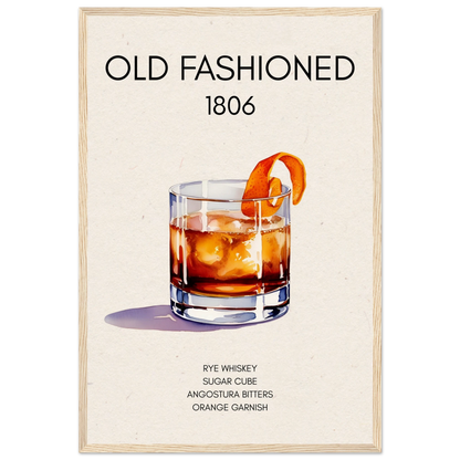 Classic Old Fashioned Cocktail Bar Art Print Light Wood Frame 40x60 cm 16x24″ Museum-Quality Matte Paper Wooden Framed Poster