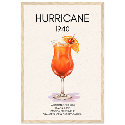 Hurricane Cocktail Bar Art Print Light Wood Frame 30x45 cm 12x18″ Premium Matte Paper Wooden Framed Poster