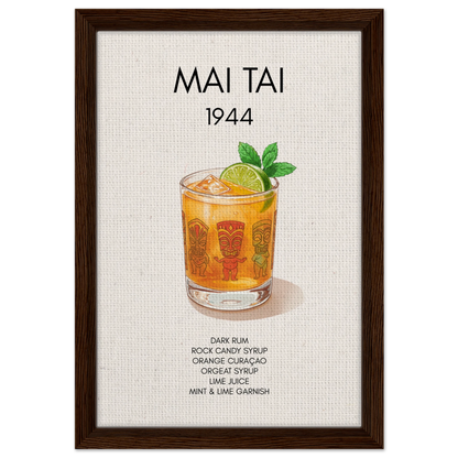 Mai Tai Tropical Cocktail Bar Poster Print Dark Brown Wood Frame 30x45 cm 12x18″ Framed Canvas