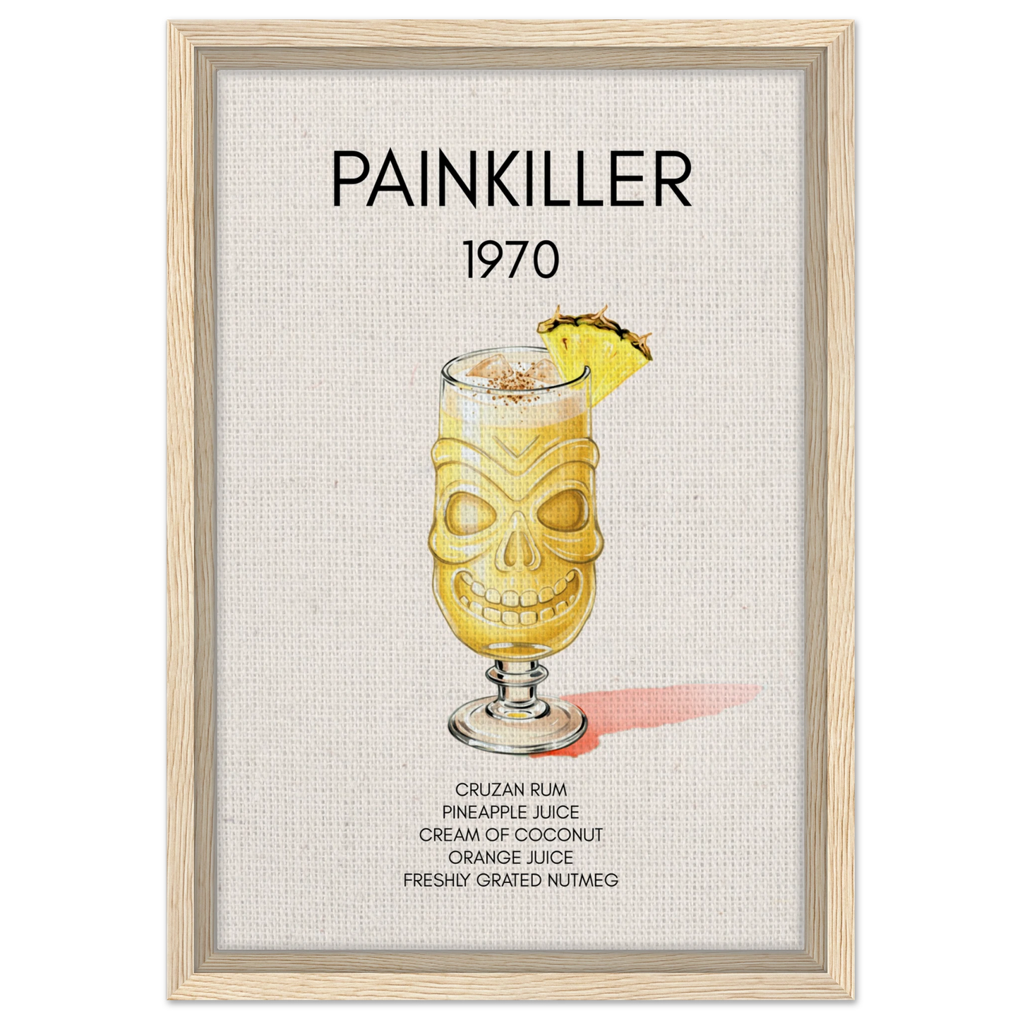 Painkiller Cocktail Bar Art Poster Print Light Wood Frame 30x45 cm 12x18″ Framed Canvas