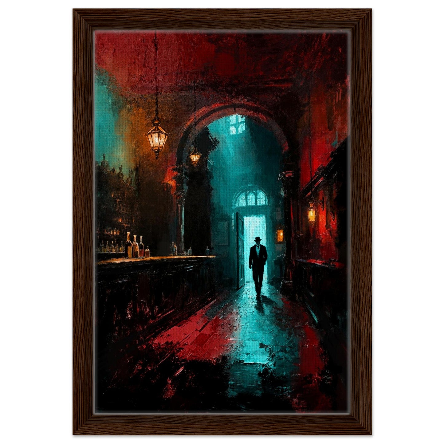 Speakeasy 1920s Bar Art Poster Print 30x45 cm 12x18″ Framed Canvas Dark Brown Wood Frame