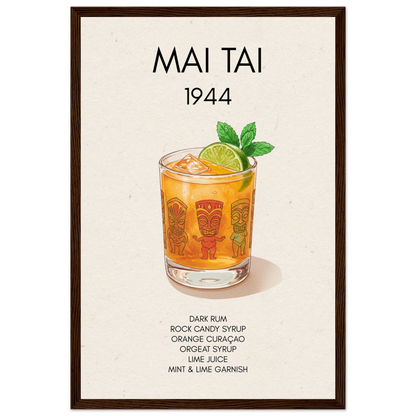 Mai Tai Tropical Cocktail Bar Poster Print Dark Brown Wood Frame 30x45 cm 12x18″ Museum-Quality Matte Paper Wooden Framed Poster