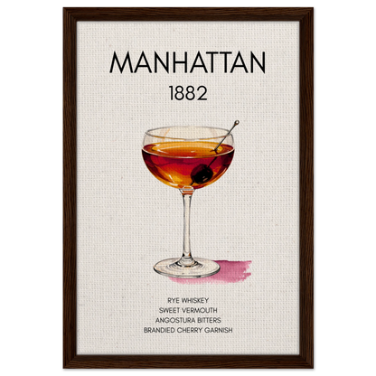 Classic Manhattan Cocktail Bar Art Print Dark Brown Wood Frame 40x60 cm 16x24″ Framed Canvas