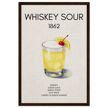 Whiskey Sour Cocktail Bar Art Print Dark Brown Wood Frame 60x90 cm 24x36″ Framed Canvas