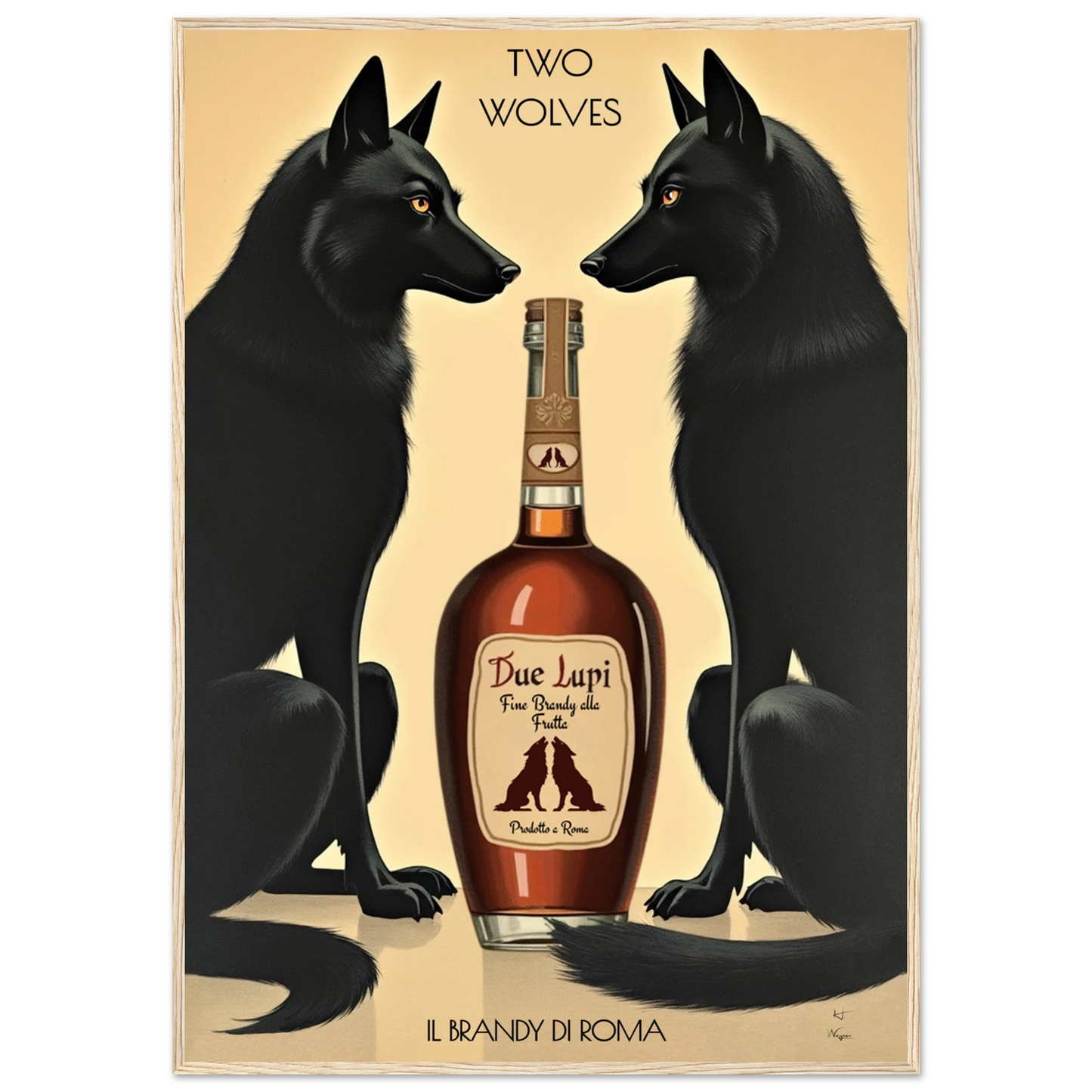 Two Wolves Italian Cocktail Bar Art Print 70x100 cm 28x40″ Premium Matte Paper Wooden Framed Poster Light Wood Frame