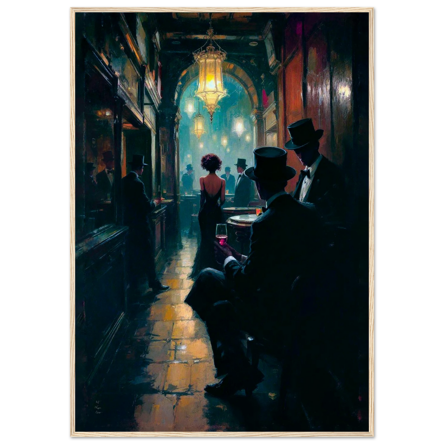 Prohibition Speakeasy Art Deco Print Light Wood Frame 70x100 cm 28x40″ Museum-Quality Matte Framed Poster