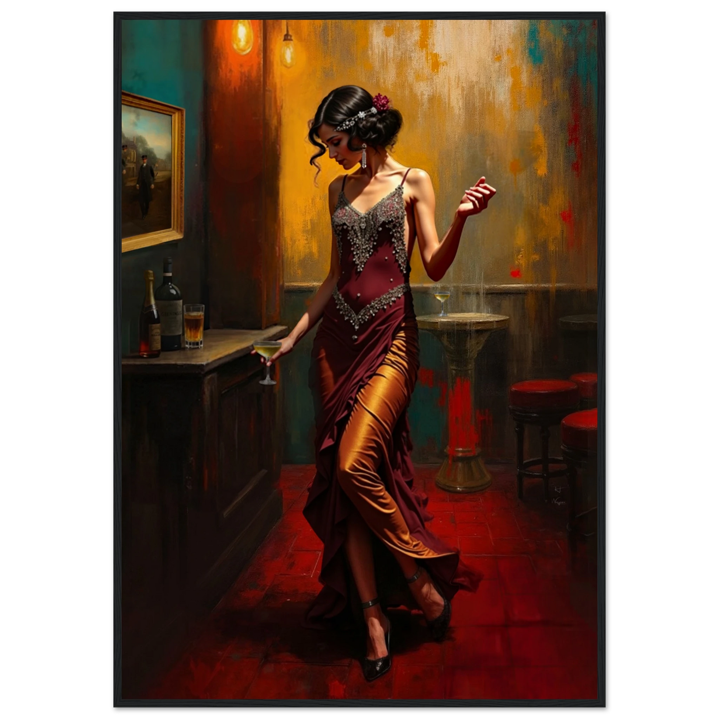 Speakeasy Flapper Art Prohibition Poster Print Black Wood Frame 70x100 cm 28x40″ Premium Matte Paper Wooden Framed Poster