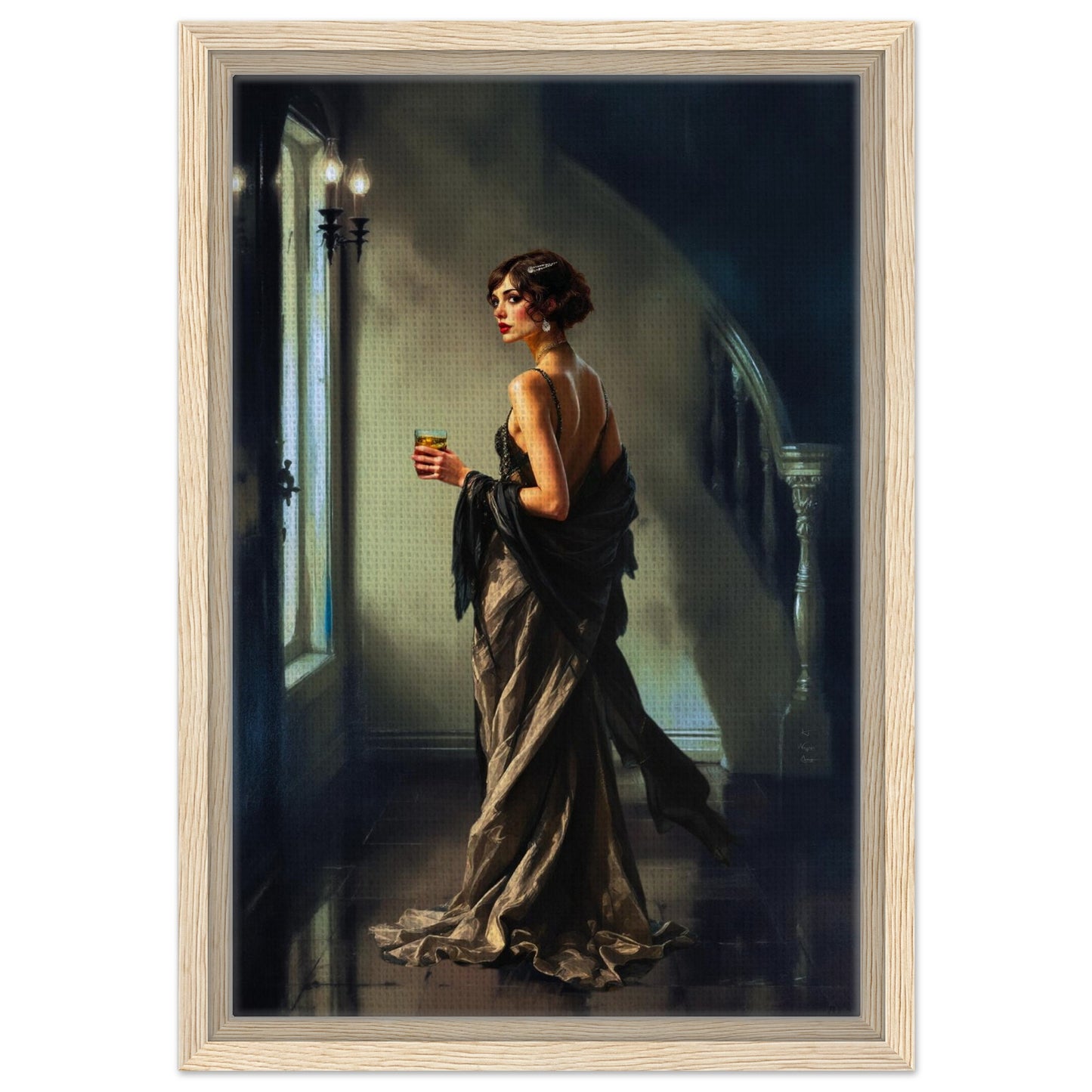 Art Deco Flapper Speakeasy Fine Art Print Light Wood Frame 30x45 cm 12x18″ Framed Canvas