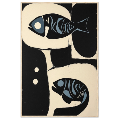 Abstract Mid-Century Modern Fish Art Print Light Wood Frame 60x90 cm 24x36″ Classic Matte Paper Wooden Framed Poster