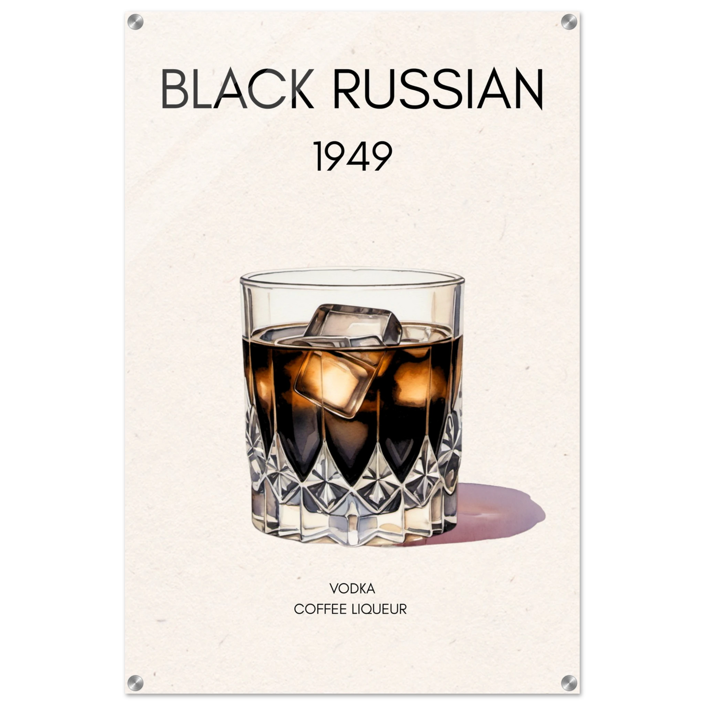 Black Russian Cocktail Bar Art Poster Print No Frame 60x90 cm 24x36″ Sleek Acrylic Print