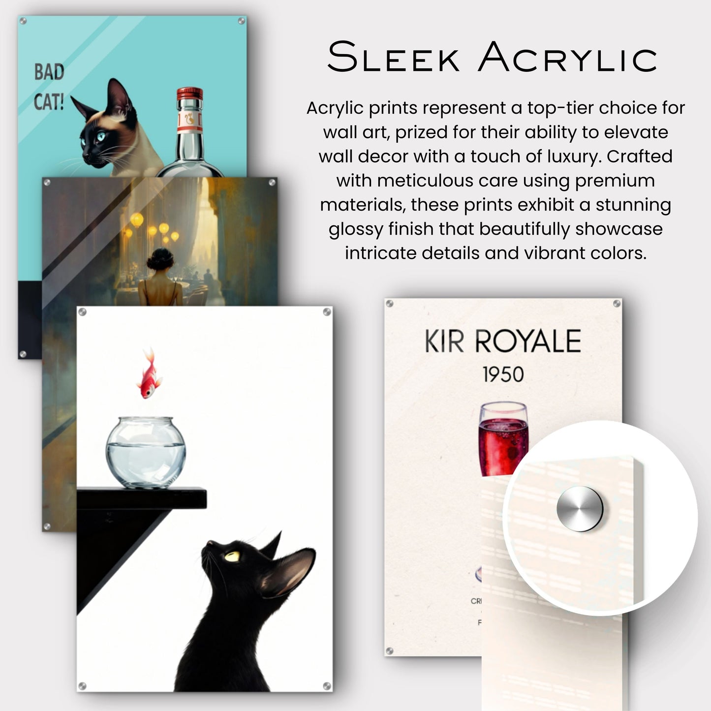 Curious Black Cat Goldfish Minimalist Art Print