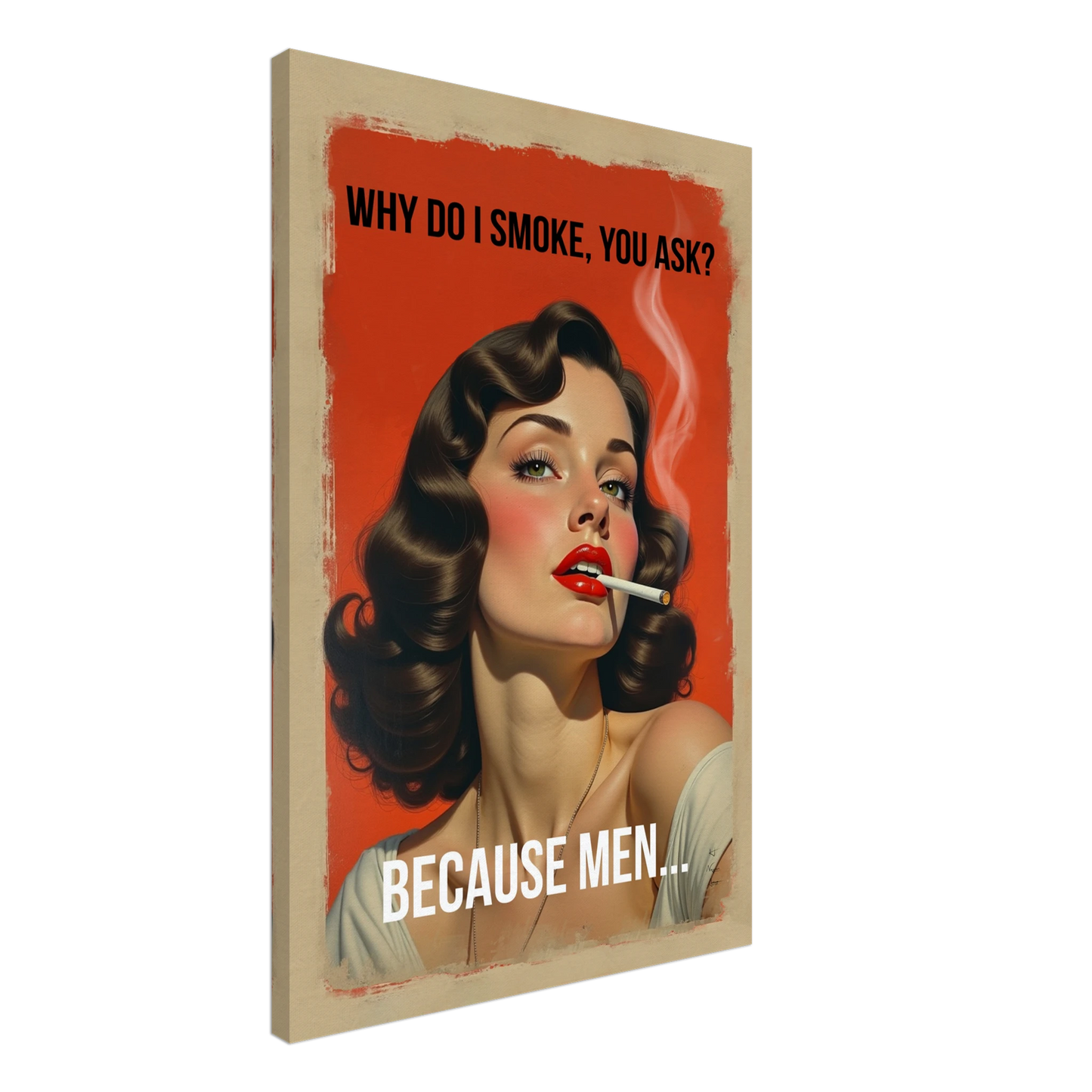 Retro Smoking Pin-Up Girl Art Print No Frame 60x90 cm 24x36″ Gallery Wrapped Canvas