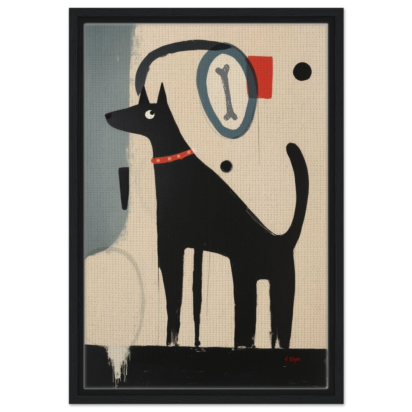 Quirky Modern Dog Art Print 40x60 cm 16x24″ Framed Canvas Black Wood Frame