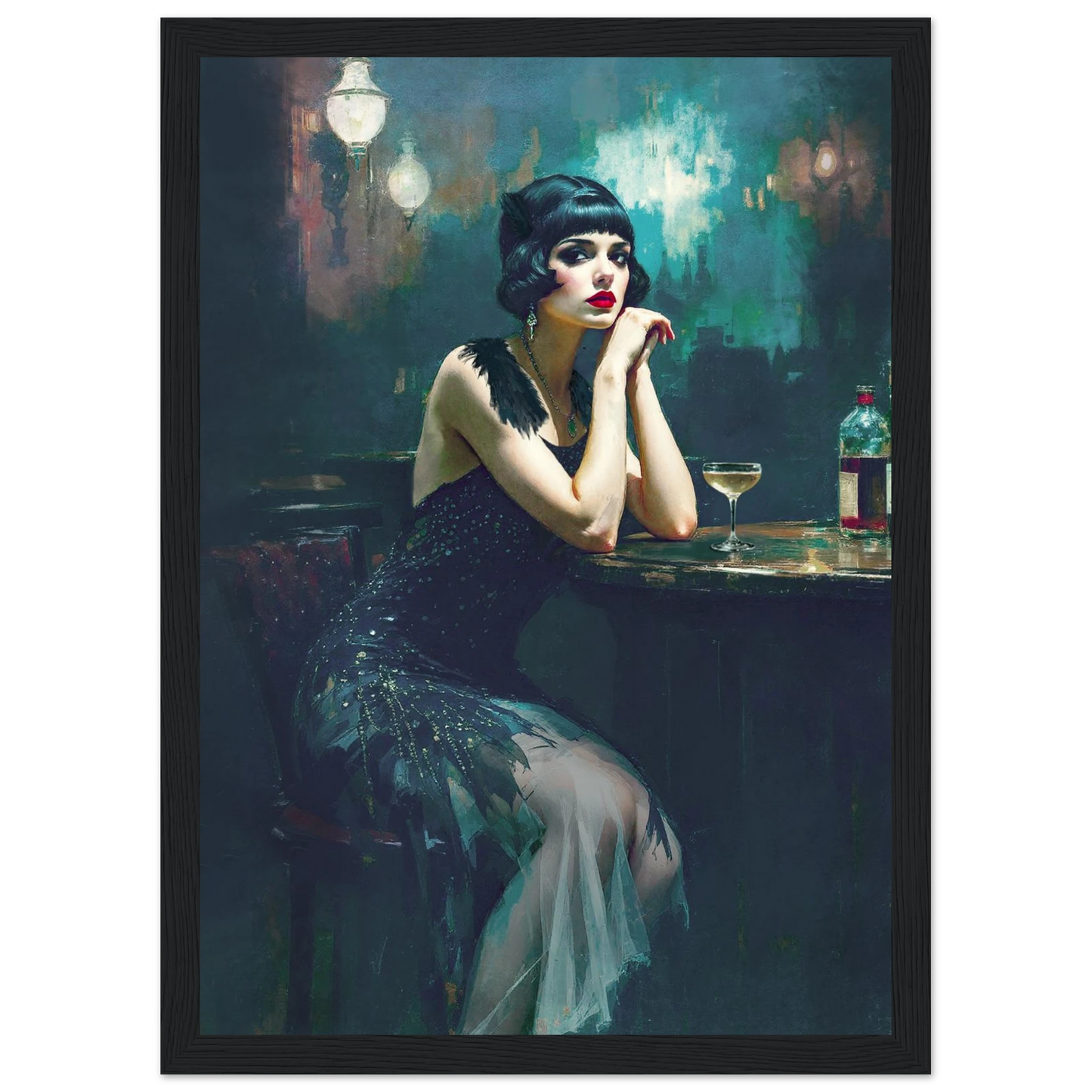 Jazz Age Speakeasy Flapper Art Print Black Wood Frame 21x29.7 cm 8x12" Classic Matte Framed Poster
