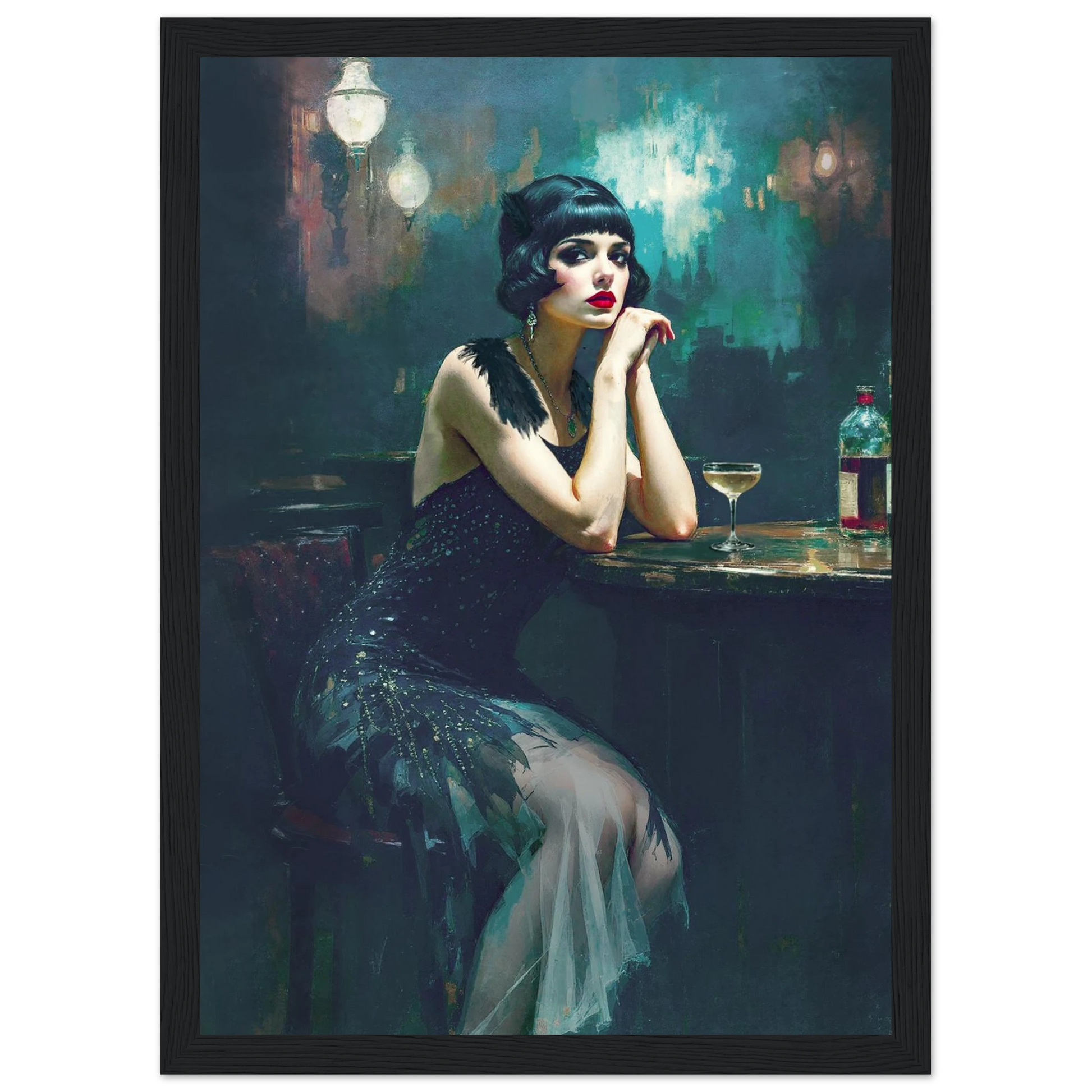 Jazz Age Speakeasy Flapper Art Print 21x29.7 cm 8x12" Classic Matte Framed Poster Black Wood Frame
