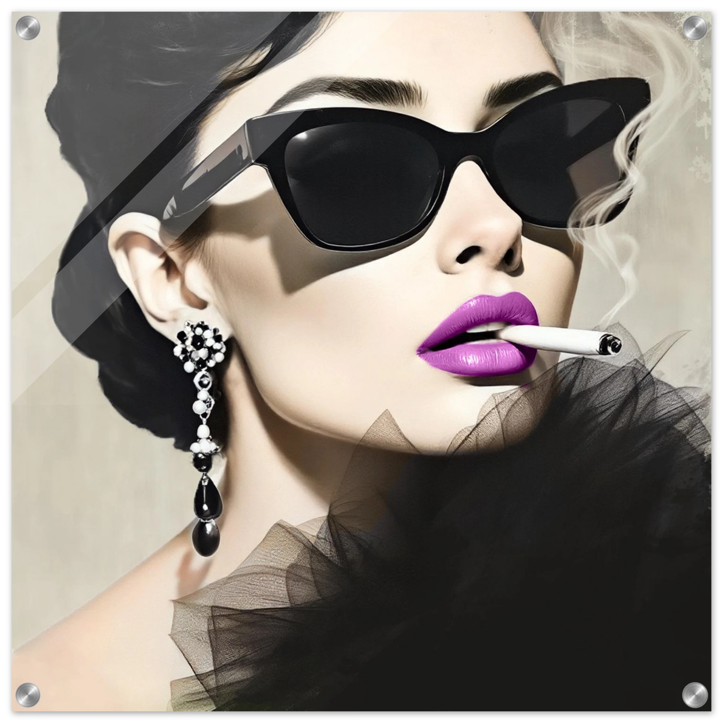 Smoking Girl Retro Fashion Model Art Print 60x60 cm 24x24″ Sleek Acrylic Print