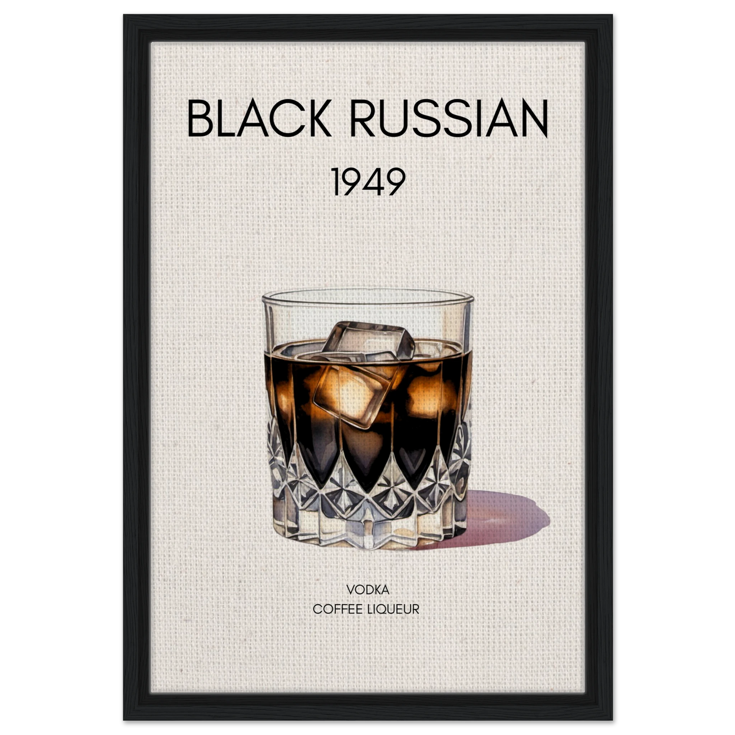 Black Russian Cocktail Bar Art Poster Print Black Wood Frame 40x60 cm 16x24″ Framed Canvas