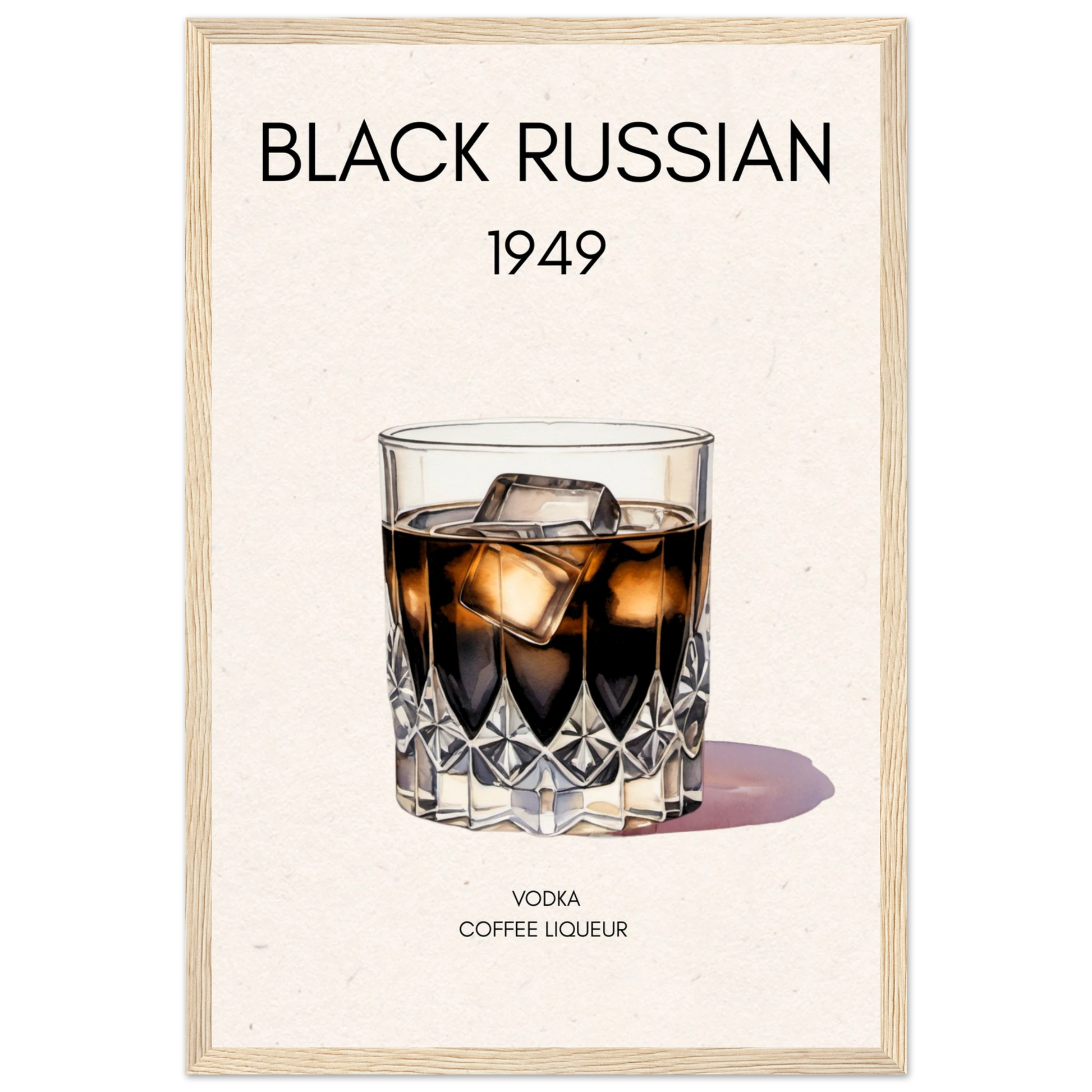 Black Russian Cocktail Bar Art Print Light Wood Frame 30x45 cm 12x18″ Classic Matte Paper Wooden Framed Poster
