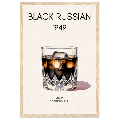 Black Russian Cocktail Bar Art Print Light Wood Frame 30x45 cm 12x18″ Classic Matte Paper Wooden Framed Poster