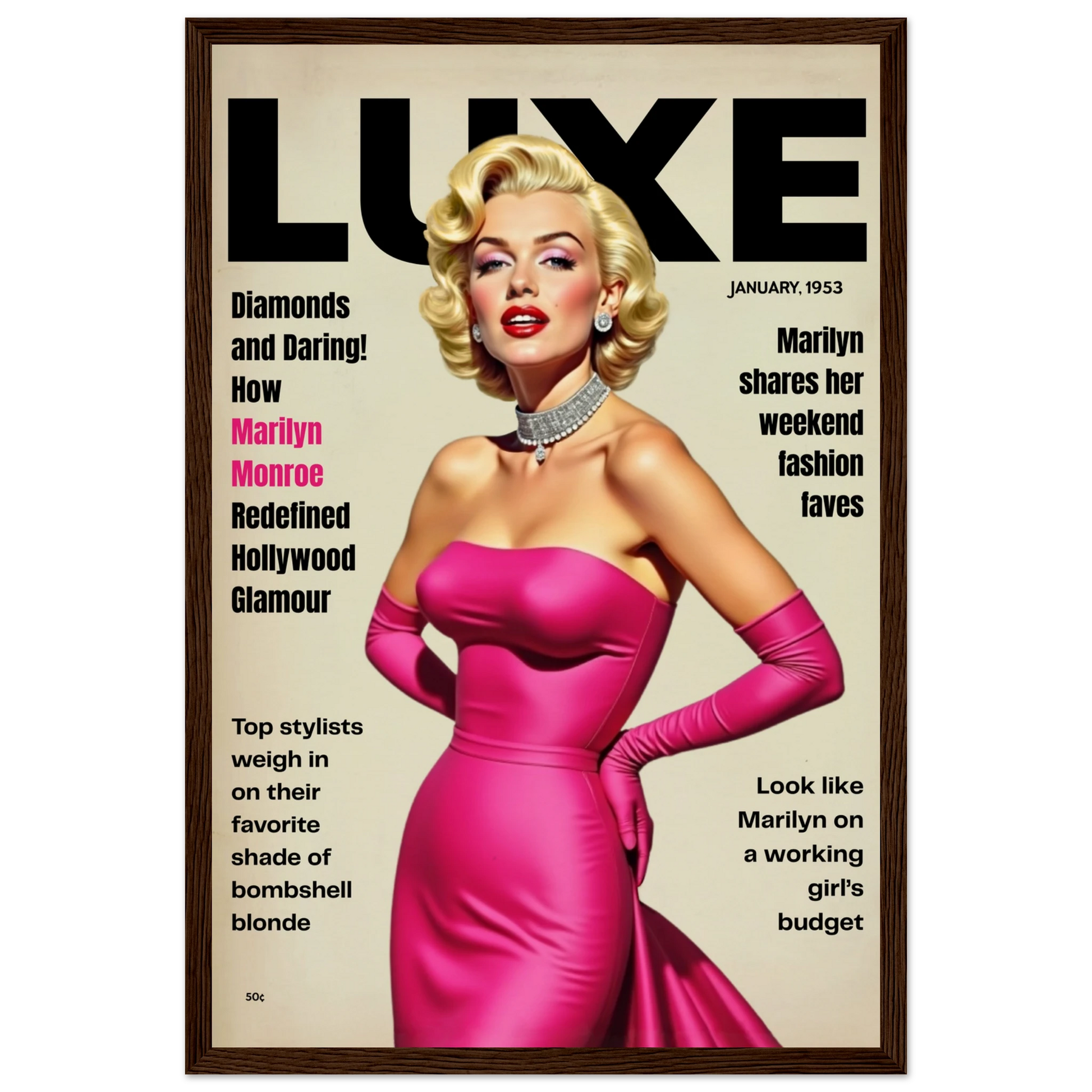 Marilyn Monroe Old Hollywood Art Print Dark Brown Wood Frame 30x45 cm 12x18″ Museum-Quality Matte Paper Wooden Framed Poster