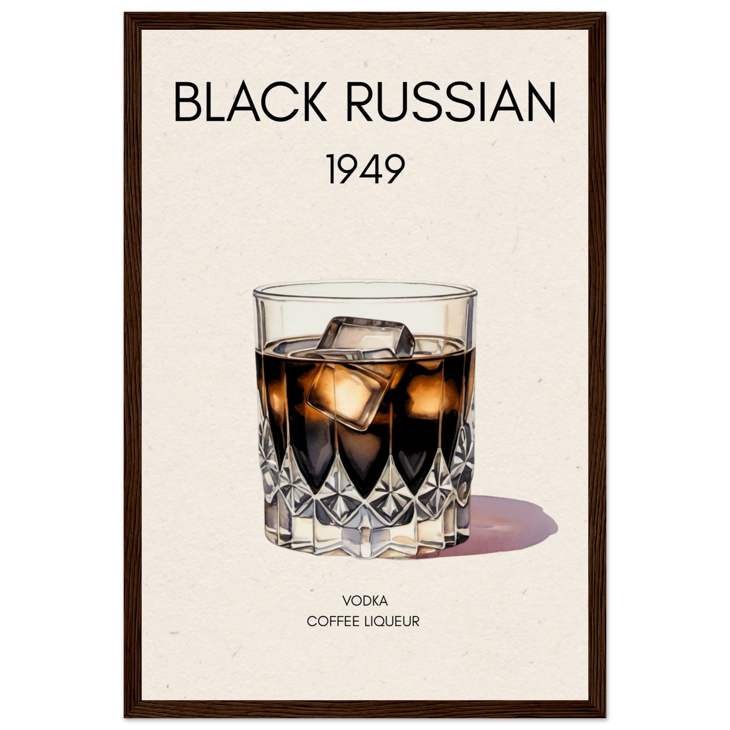 Black Russian Cocktail Bar Art Poster Print Dark Brown Wood Frame 30x45 cm 12x18″ Museum-Quality Matte Paper Wooden Framed Poster