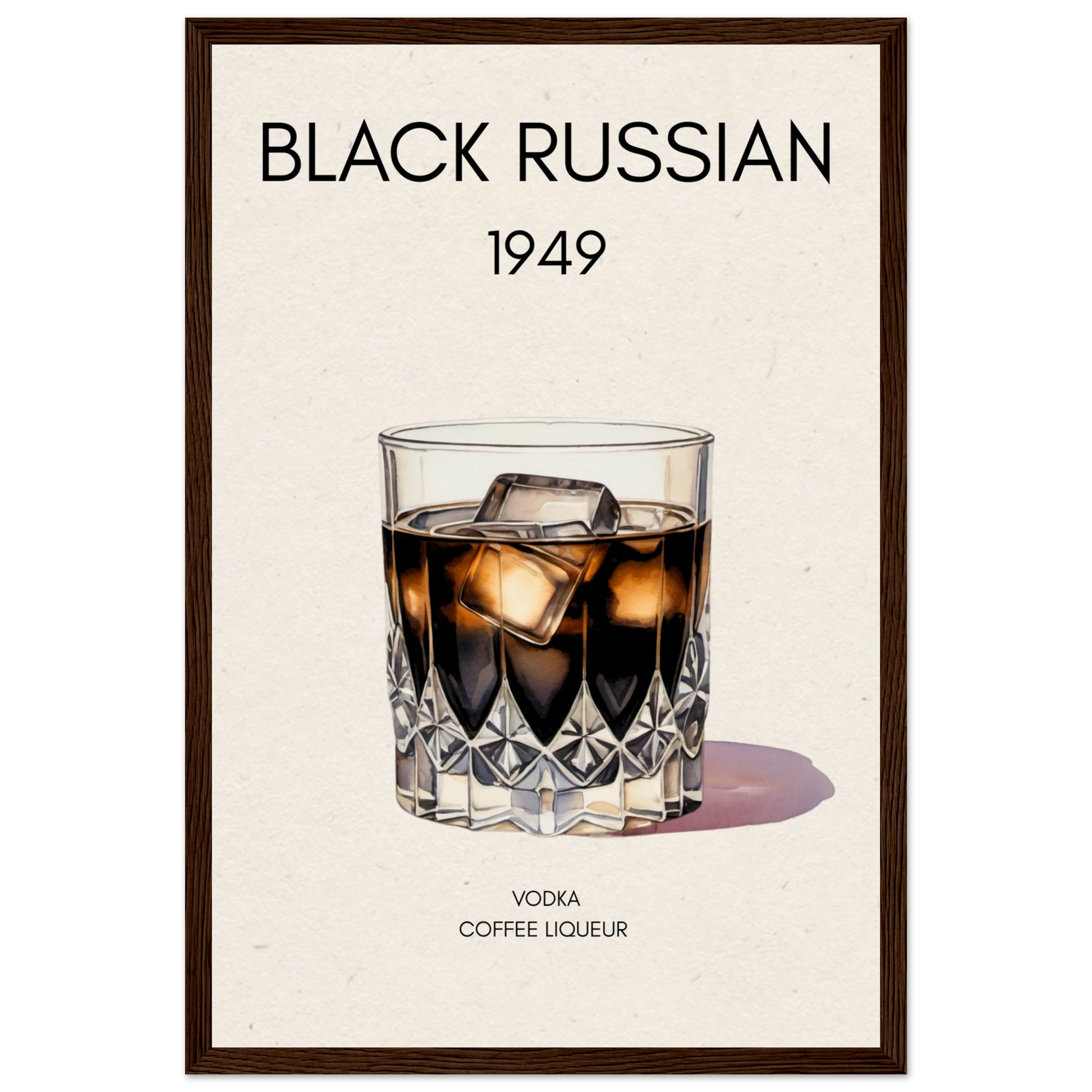 Black Russian Cocktail Bar Art Print Dark Brown Wood Frame 30x45 cm 12x18″ Museum-Quality Matte Paper Wooden Framed Poster