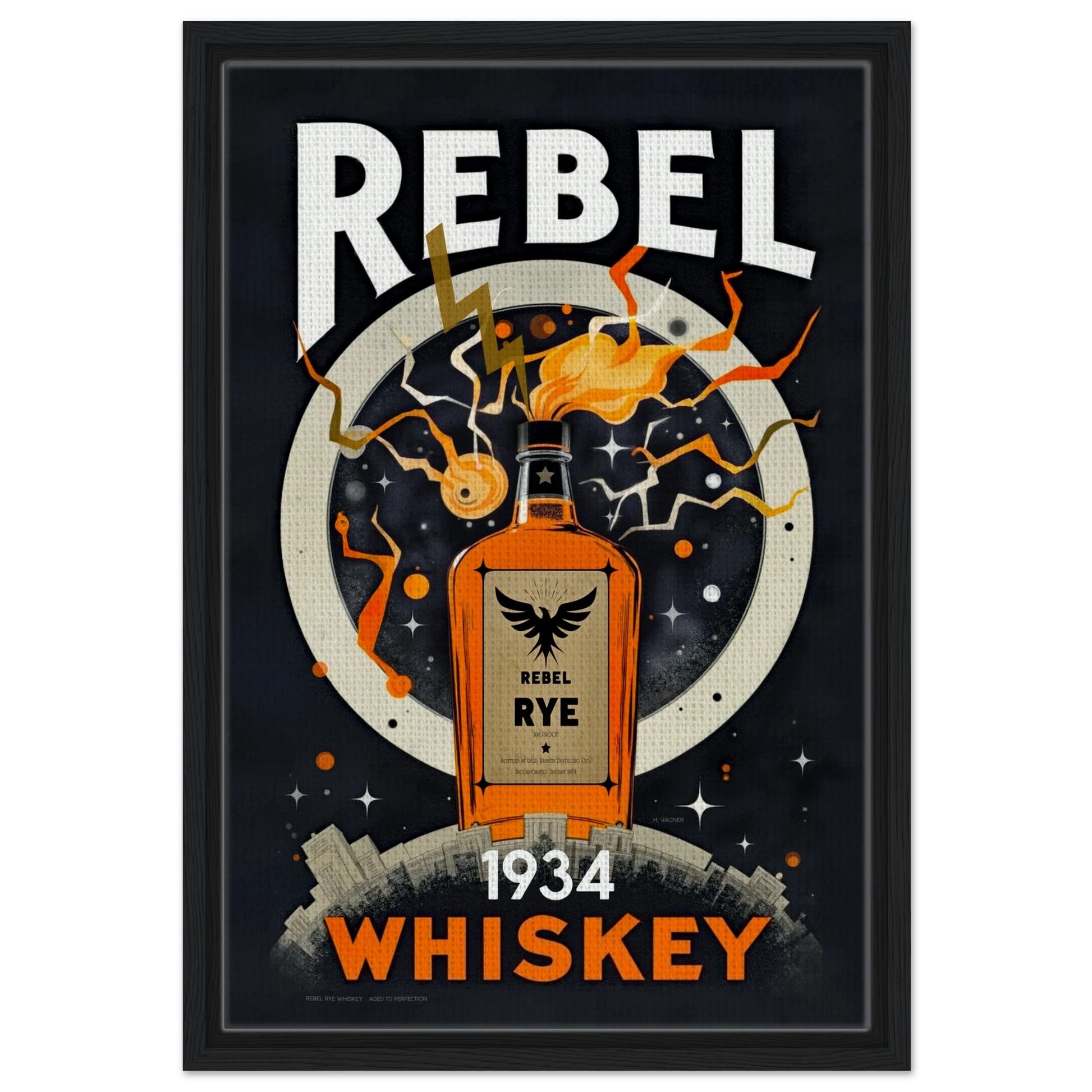 Rebel Whiskey Cocktail Bar Poster Print Black frame 40x60 cm 16x24″ Framed Canvas