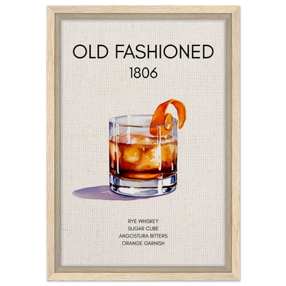 Classic Old Fashioned Cocktail Bar Art Print Light Wood Frame 30x45 cm 12x18″ Framed Canvas
