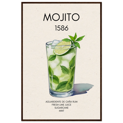 Mojito Cocktail Bar Art Print Dark Brown Wood Frame 60x90 cm 24x36″ Museum-Quality Matte Paper Wooden Framed Poster