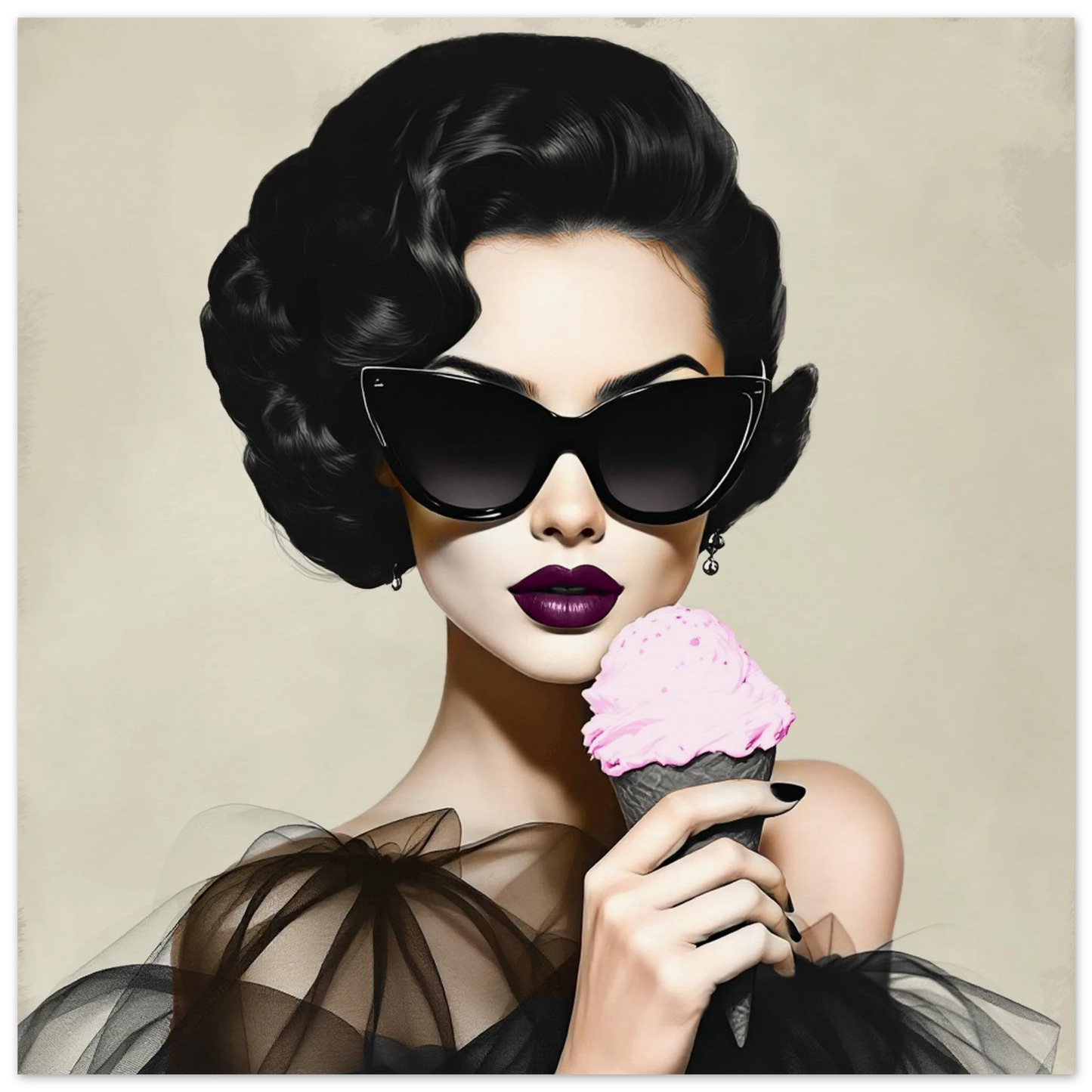 Retro Fashion Model Ice Cream Art Print 45x45 cm 18x18″ Museum-Quality Matte Paper Poster