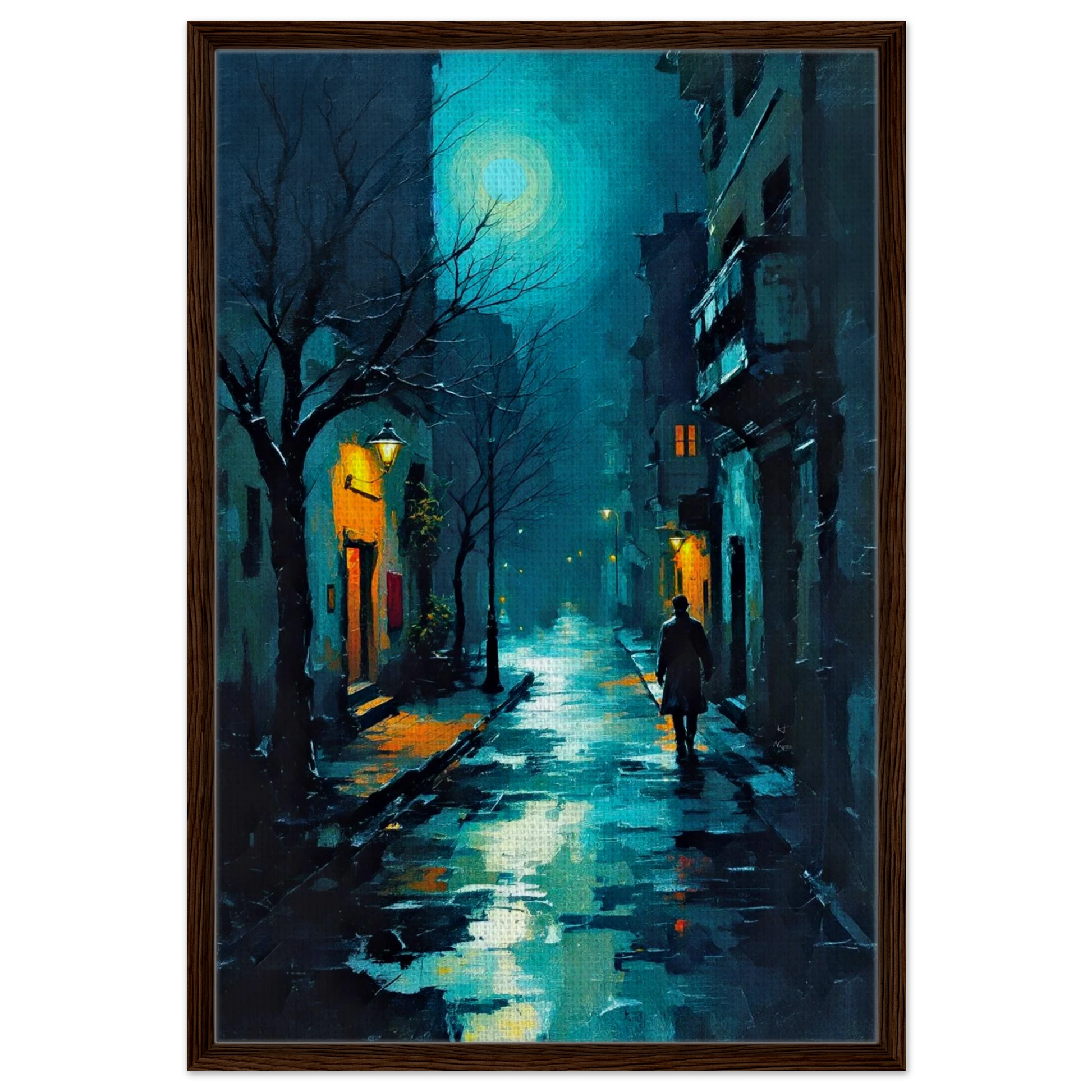 Blue Moon Night Street Scene Art Print 70x100 cm 28x40″ Sleek Acrylic Print No Frame
