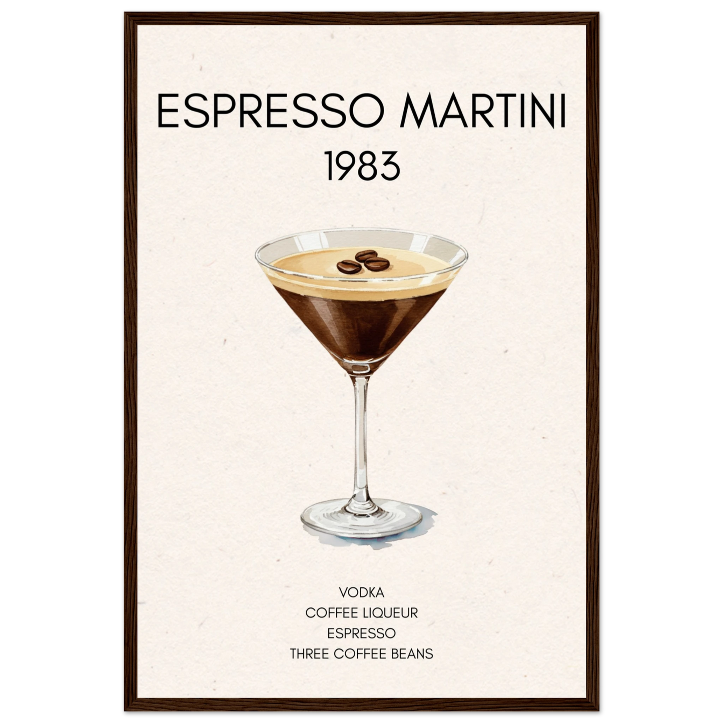 Espresso Martini Cocktail Bar Poster Print Dark Brown Wood Frame 40x60 cm 16x24″ Premium Matte Paper Wooden Framed Poster