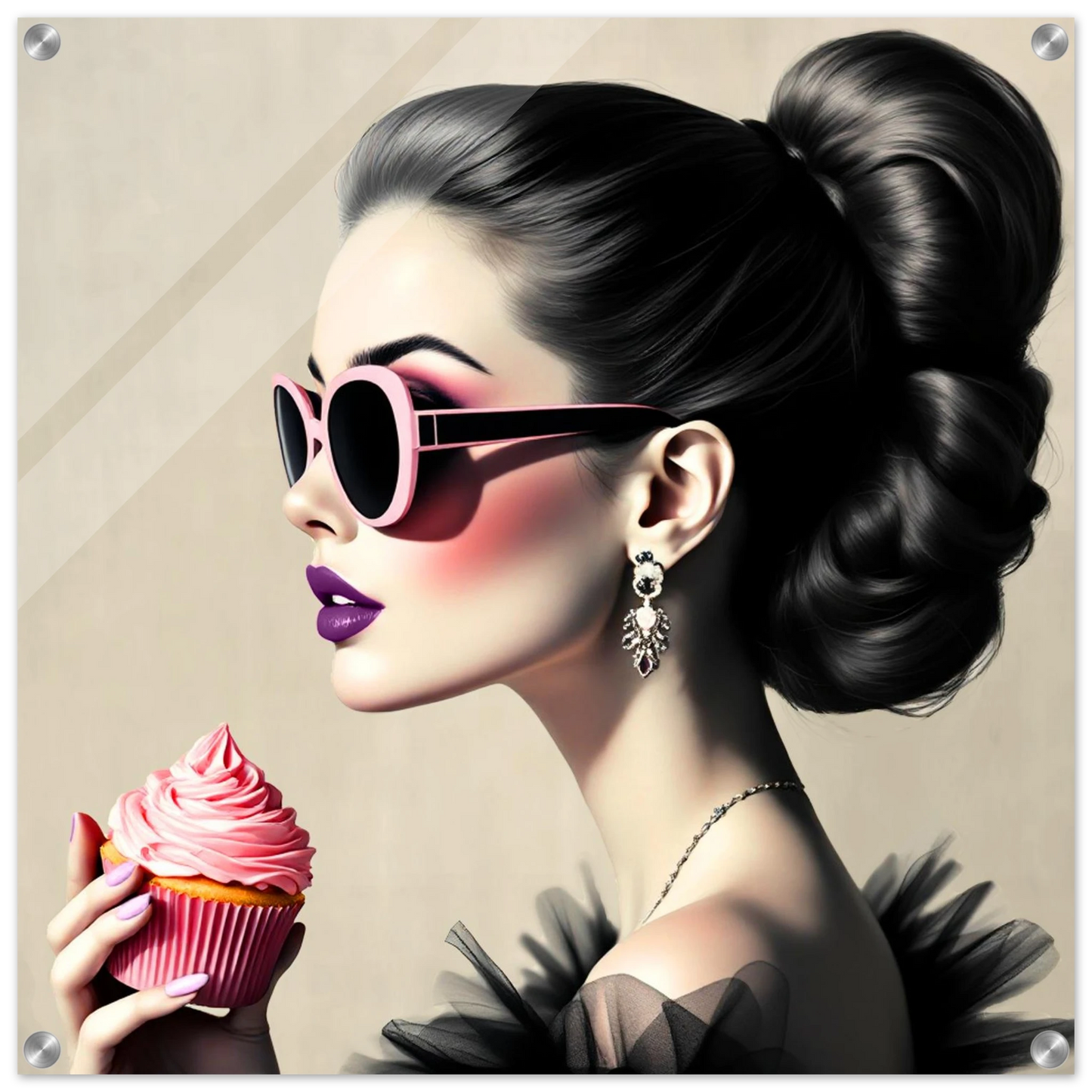 Retro Fashion Model Glam Cupcake Art Print 60x60 cm 24x24″ Sleek Acrylic Print