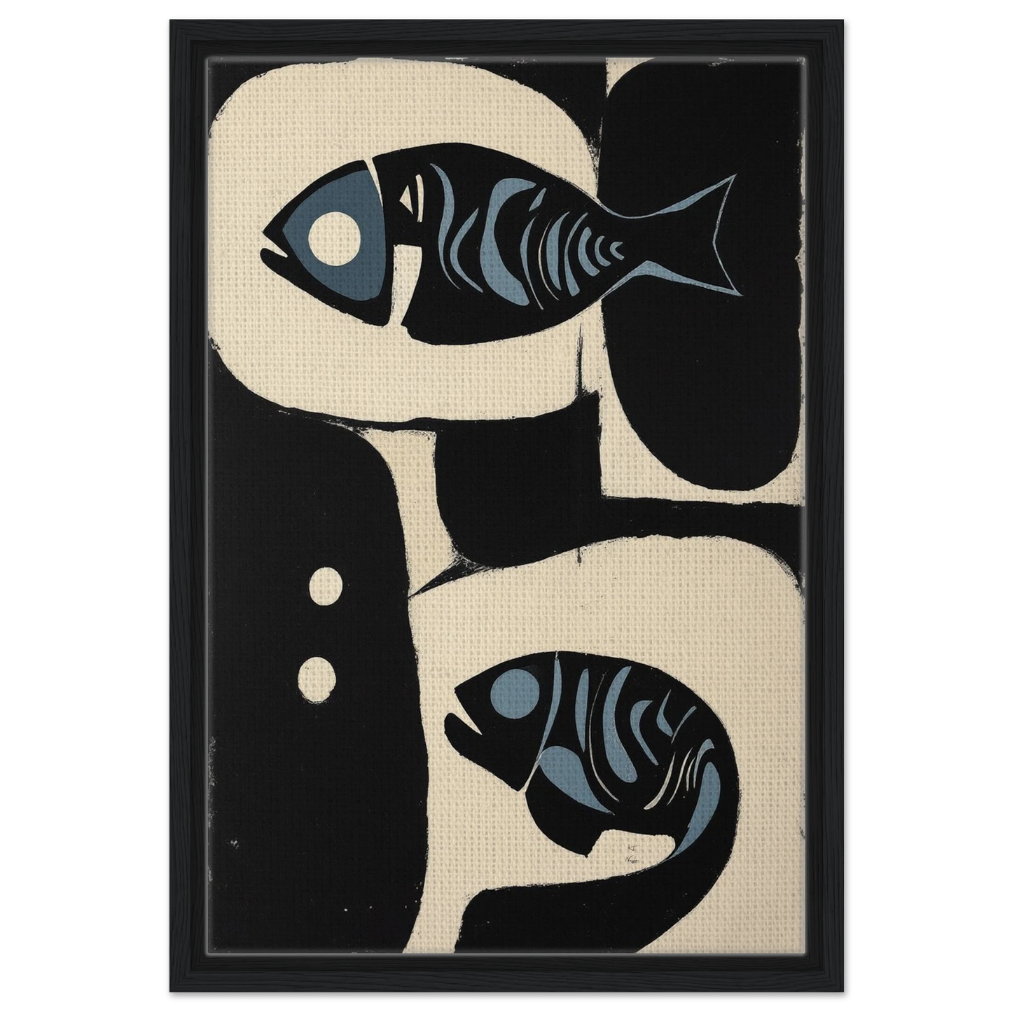 Abstract Mid-Century Modern Fish Art Print Black Wood Frame 40x60 cm 16x24″ Framed Canvas
